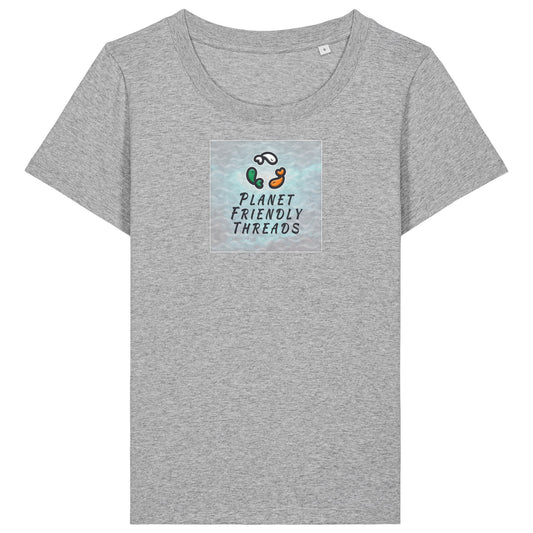 Planet Friendly Logo - Square - Ocean Light | T-Shirt | Adult | Ladies Short Sleeve | 155gsm Fitted | Heather Grey