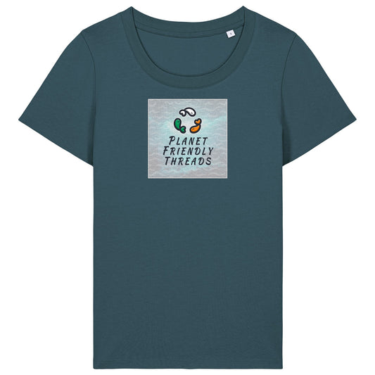 Planet Friendly Logo - Square - Ocean Light | T-Shirt | Adult | Ladies Short Sleeve | 155gsm Fitted | Stargazer