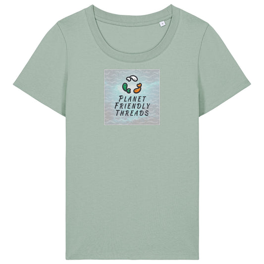 Planet Friendly Logo - Square - Ocean Light | T-Shirt | Adult | Ladies Short Sleeve | 155gsm Fitted | Aloe
