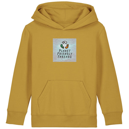 Planet Friendly Logo - Square - Ocean Light | Hoodie | Kids | Cosy | 300gsm Medium Fit | Ochre