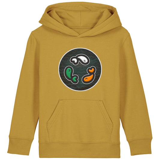 PFT Fish - Circle - Dark | Hoodie | Kids | Cosy | 300gsm Medium Fit | Ochre