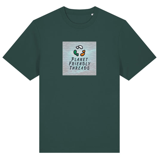 Planet Friendly Logo - Square - Ocean Light | T-Shirt | Adult | Crewneck Short Sleeve | 215gsm Relaxed Fit | Glazed Green