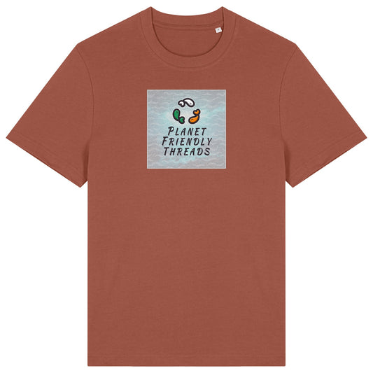 Planet Friendly Logo - Square - Ocean Light | T-Shirt | Adult | Crewneck Short Sleeve | 215gsm Relaxed Fit | Heritage Brown