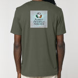 Planet Friendly Logo - Square - Ocean Light | T-Shirt | Adult | Crewneck Short Sleeve | 180gsm Medium Fit | Khaki