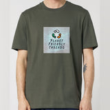 Planet Friendly Logo - Square - Ocean Light | T-Shirt | Adult | Crewneck Short Sleeve | 180gsm Medium Fit | Khaki