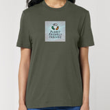 Planet Friendly Logo - Square - Ocean Light | T-Shirt | Adult | Crewneck Short Sleeve | 180gsm Medium Fit | Khaki