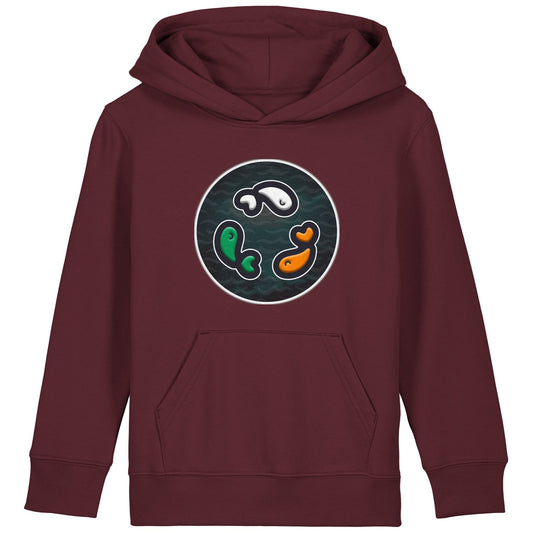 PFT Fish - Circle - Dark | Hoodie | Kids | Cosy | 300gsm Medium Fit | Burgundy