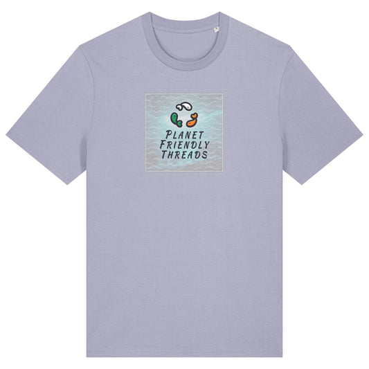 Planet Friendly Logo - Square - Ocean Light | T-Shirt | Adult | Crewneck Short Sleeve | 180gsm Medium Fit | Lavender