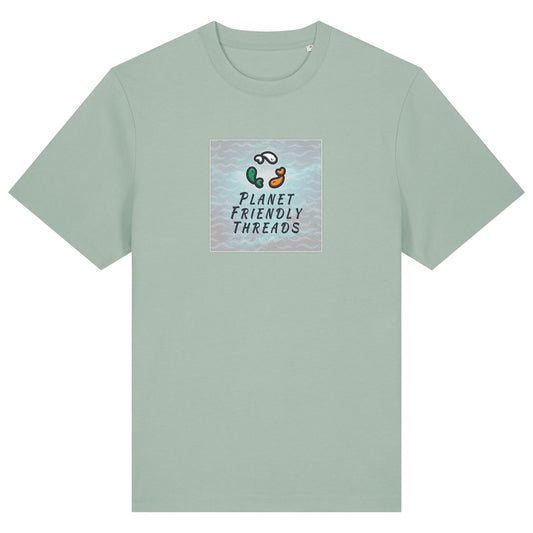 Planet Friendly Logo - Square - Ocean Light | T-Shirt | Adult | Crewneck Short Sleeve | 215gsm Relaxed Fit | Aloe