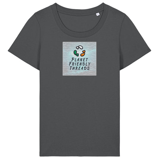 Planet Friendly Logo - Square - Ocean Light | T-Shirt | Adult | Ladies Short Sleeve | 155gsm Fitted | Anthracite