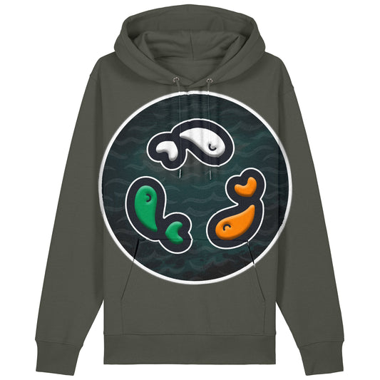 PFT Fish - Circle - Dark | Hoodie | Adult | Cosy | 350gsm Medium Fit | Khaki
