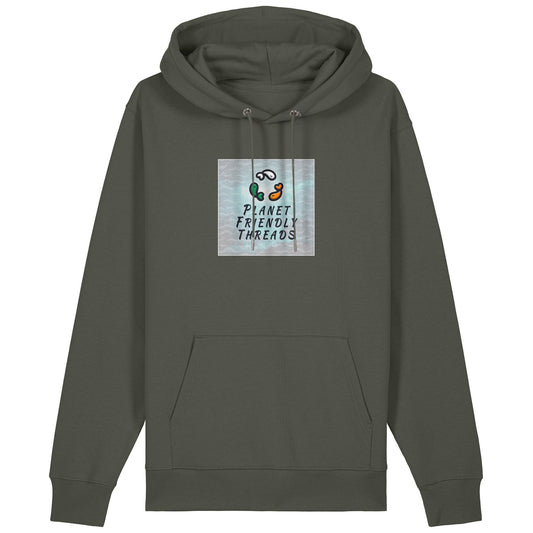 Planet Friendly Logo - Square - Ocean Light | Hoodie | Adult | Cosy | 350gsm Medium Fit | Khaki