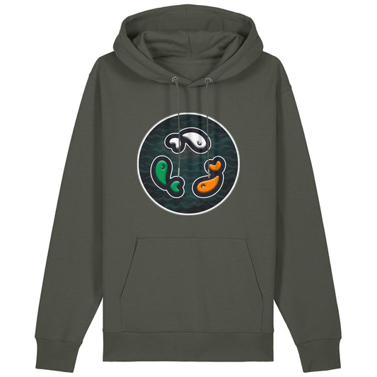PFT Fish - Circle - Dark | Hoodie | Adult | Cosy | 350gsm Medium Fit | Khaki