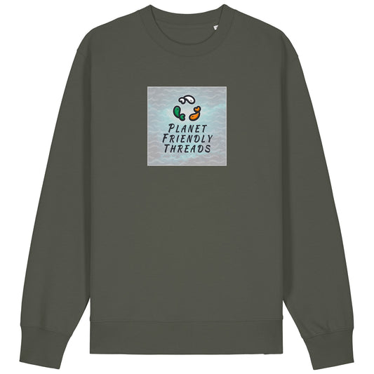 Planet Friendly Logo - Square - Ocean Light | Jumper | Adult | Crewneck | 350gsm Medium Fit | Khaki