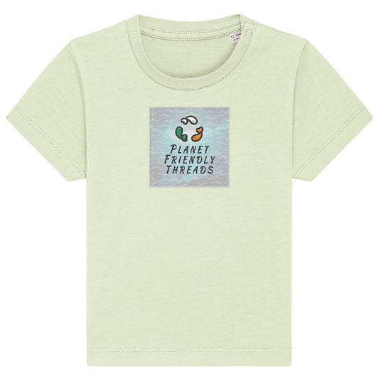 Planet Friendly Logo - Square - Ocean Light | T-Shirt | Baby | Crewneck Short Sleeve | 155gsm Medium Fit | Stem Green
