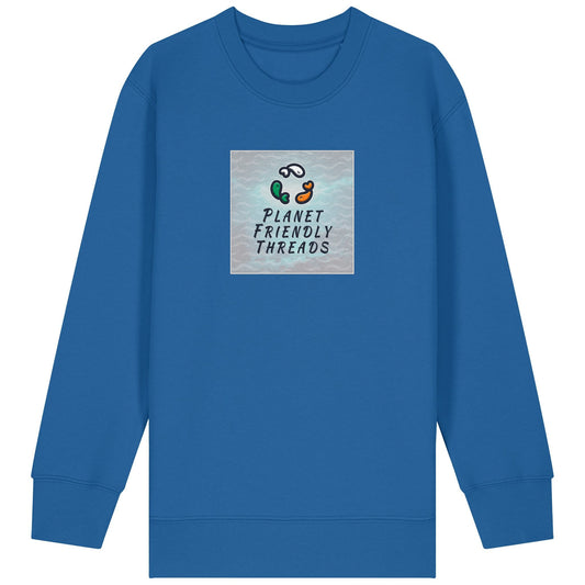 Planet Friendly Logo - Square - Ocean Light | Jumper | Kids | Crewneck | 300gsm Medium Fit | Royal Blue