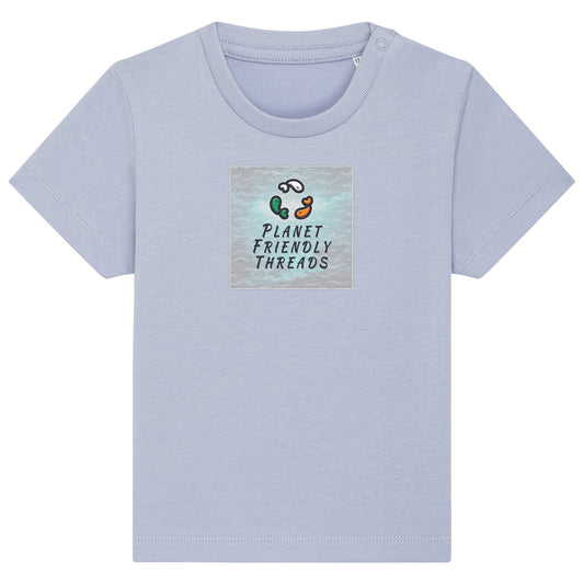 Planet Friendly Logo - Square - Ocean Light | T-Shirt | Baby | Crewneck Short Sleeve | 155gsm Medium Fit | Serene Blue