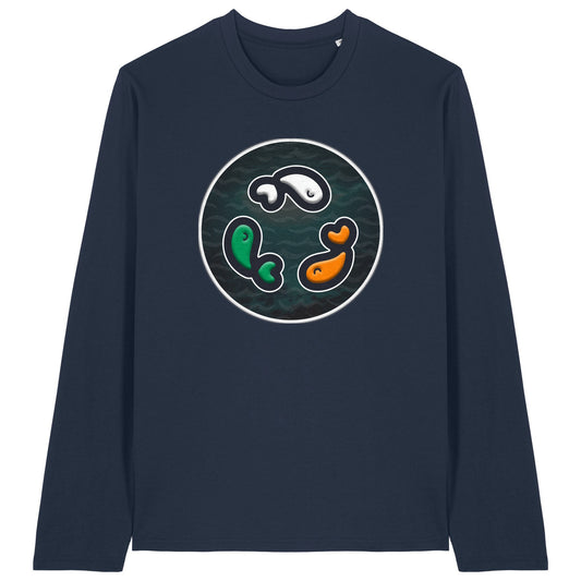 PFT Fish - Circle - Dark | T-Shirt | Adult | Crewneck Long Sleeve | 180gsm Medium Fit | French Navy