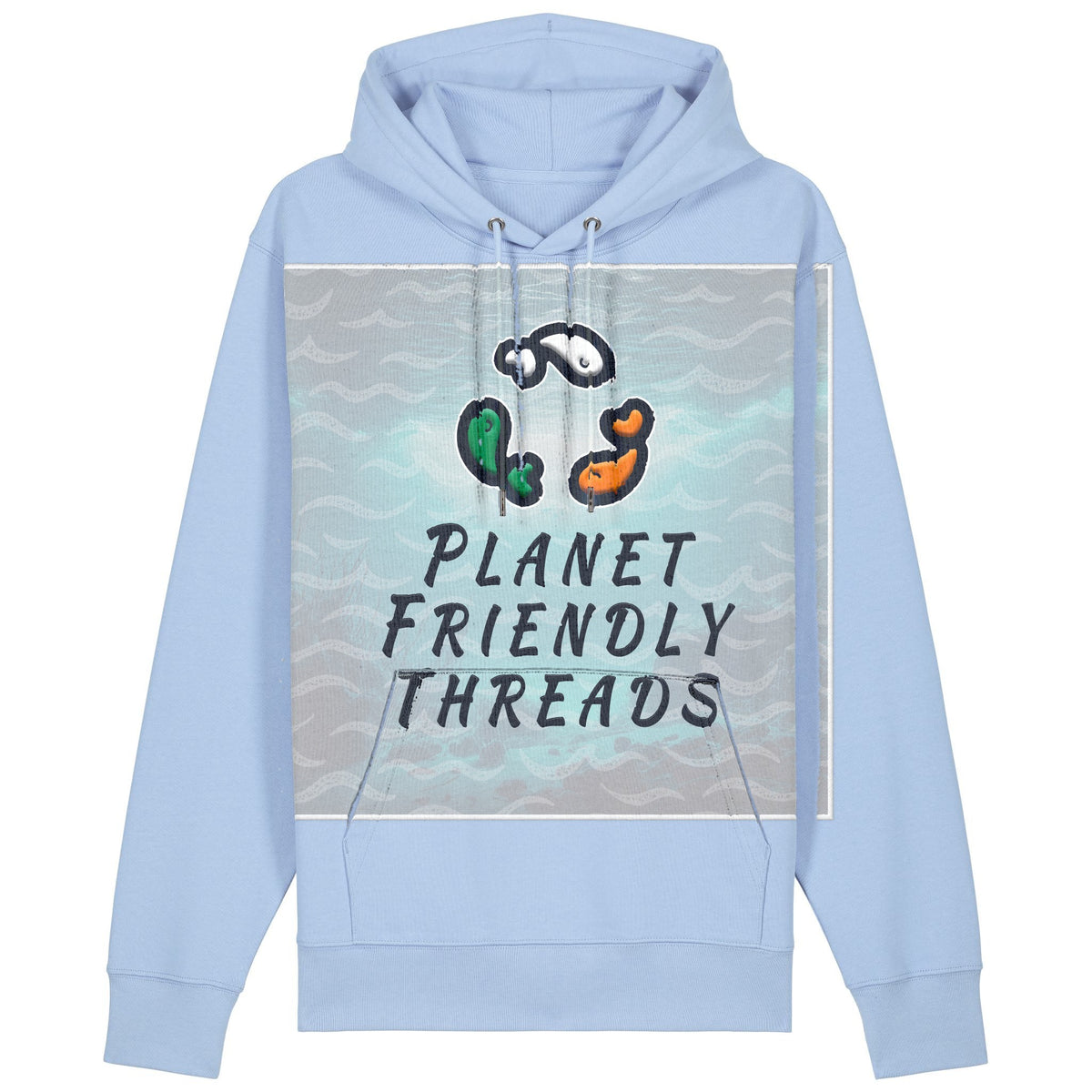 Planet Friendly Logo - Square - Ocean Light | Hoodie | Adult | Cosy | 350gsm Medium Fit | Blue Soul