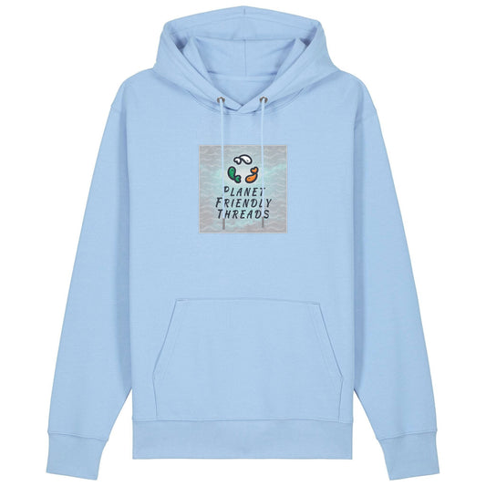 Planet Friendly Logo - Square - Ocean Light | Hoodie | Adult | Cosy | 350gsm Medium Fit | Blue Soul
