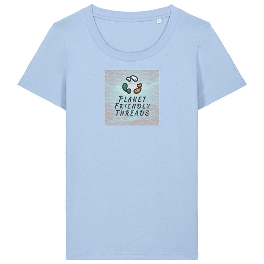 Planet Friendly Logo - Square - Ocean Light | T-Shirt | Adult | Ladies Short Sleeve | 155gsm Fitted | Blue soul