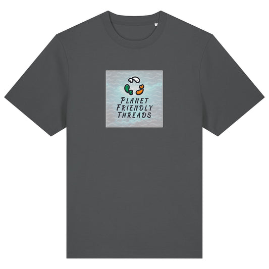 Planet Friendly Logo - Square - Ocean Light | T-Shirt | Adult | Crewneck Short Sleeve | 215gsm Relaxed Fit | Anthracite