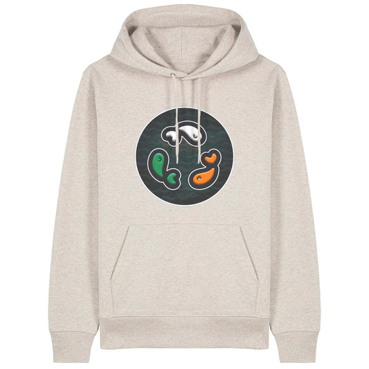 PFT Fish - Circle - Dark | Hoodie | Adult | Cosy | 350gsm Medium Fit | Heather Haze