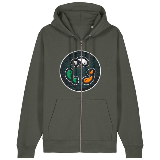 PFT Fish - Circle - Dark | Hoodie | Adult | Zip | 350gsm Medium Fit | Khaki