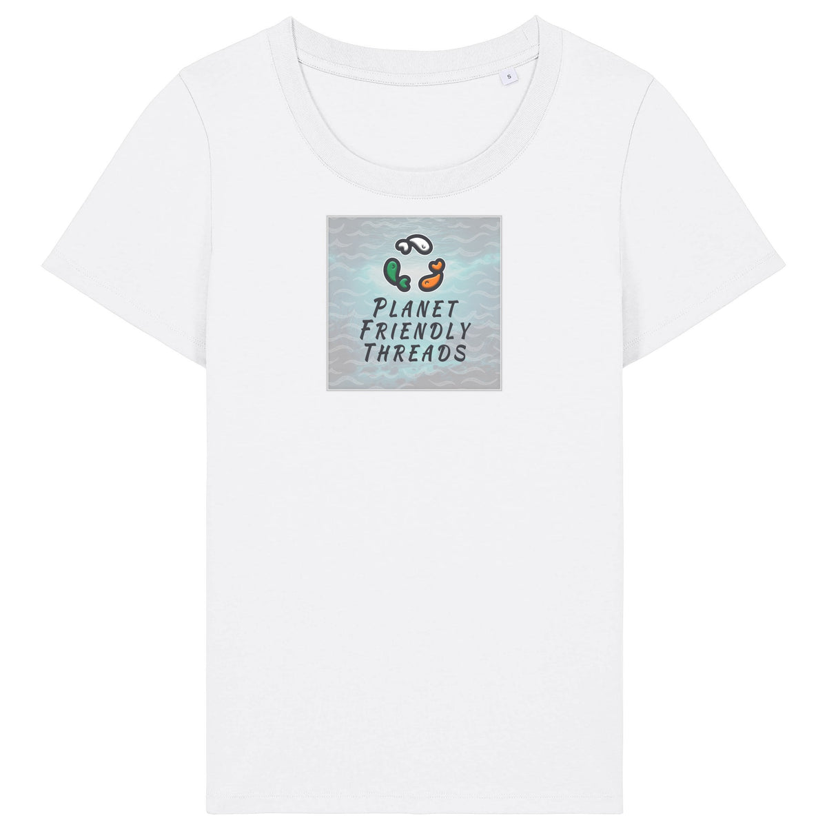 PFT Logo - SSSQUARE - Light Ocean | T-Shirt | Adult | Ladies Short Sleeve | 155gsm Fitted | White