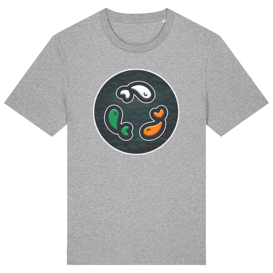 PFT Fish - Circle - Dark | T-Shirt | Adult | Crewneck Short Sleeve | 180gsm Medium Fit | Heather Grey