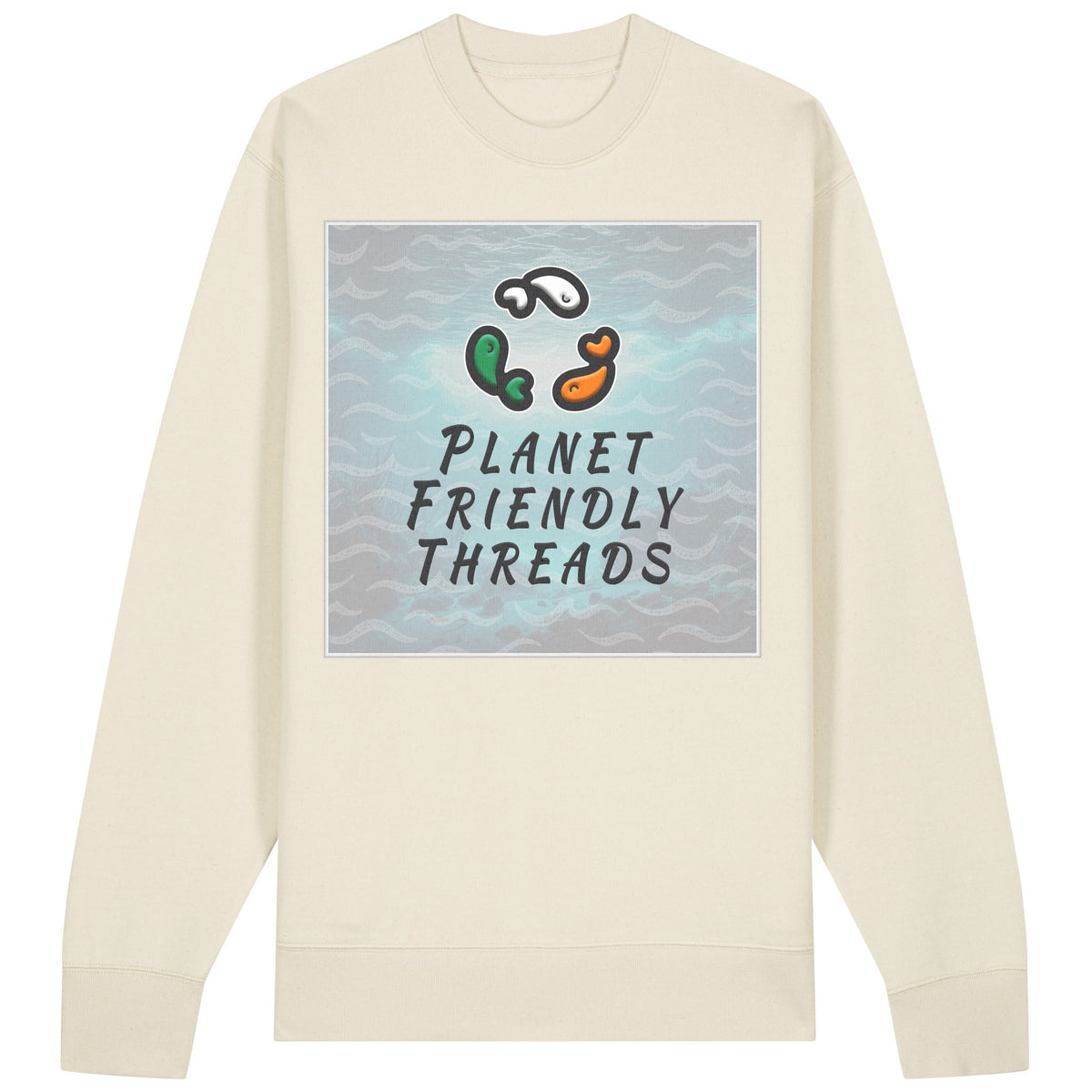 Planet Friendly Logo - Square - Ocean Light | Jumper | Adult | Crewneck | 350gsm Medium Fit | Natural Raw