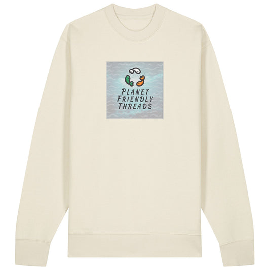 Planet Friendly Logo - Square - Ocean Light | Jumper | Adult | Crewneck | 350gsm Medium Fit | Natural Raw