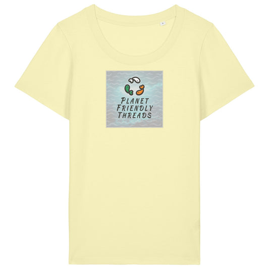 Planet Friendly Logo - Square - Ocean Light | T-Shirt | Adult | Ladies Short Sleeve | 155gsm Fitted | Lemon Sorbet