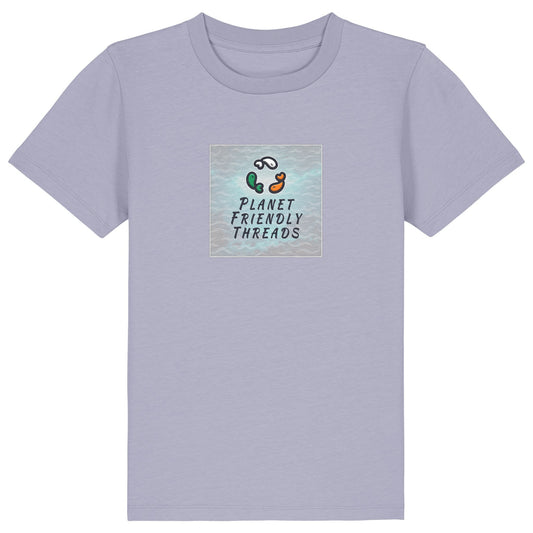 Planet Friendly Logo - Square - Ocean Light | T-Shirt | Kids | Crewneck Short Sleeve | 155gsm Medium Fit | Lavender