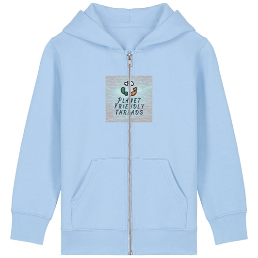 Planet Friendly Logo - Square - Ocean Light | Hoodie | Kids | Zip | 300gsm Medium Fit | Blue Soul