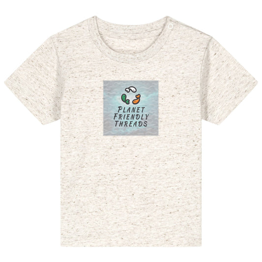 Planet Friendly Logo - Square - Ocean Light | T-Shirt | Baby | Crewneck Short Sleeve | 155gsm Medium Fit | Eco-Heather