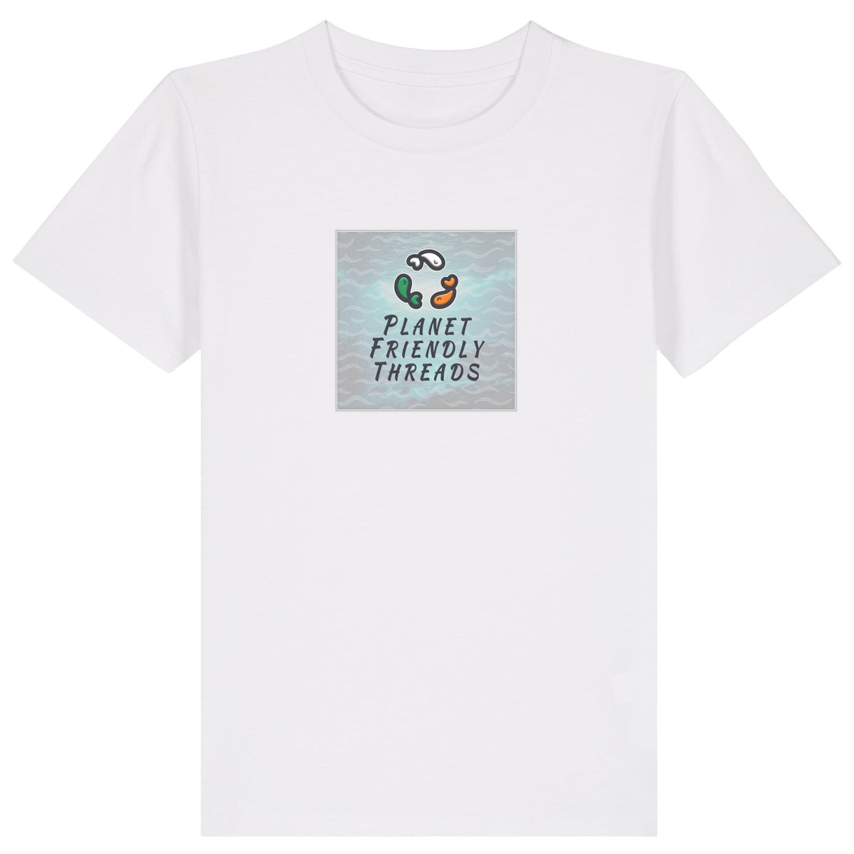 PFT Logo - SSSQUARE - Light Ocean | T-Shirt | Kids | Crewneck Short Sleeve | 155gsm Medium Fit | White