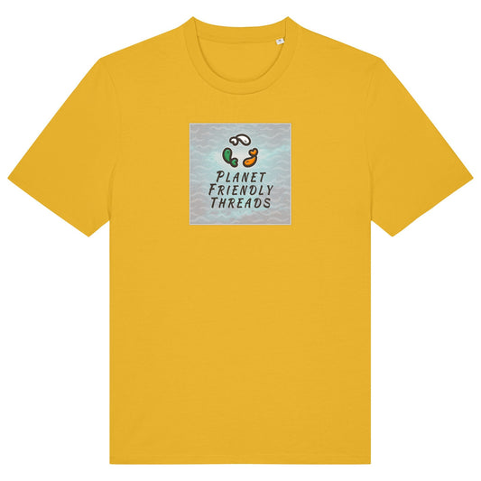 Planet Friendly Logo - Square - Ocean Light | T-Shirt | Adult | Crewneck Short Sleeve | 180gsm Medium Fit | Spectra Yellow