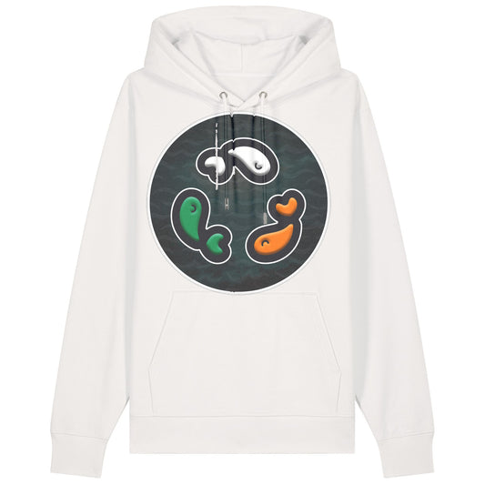 PFT Fish - Circle - Dark | Hoodie | Adult | Cosy | 350gsm Medium Fit | Off White