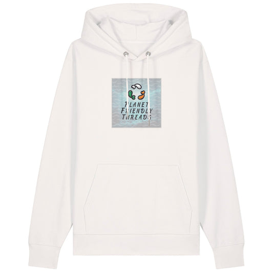 Planet Friendly Logo - Square - Ocean Light | Hoodie | Adult | Cosy | 350gsm Medium Fit | Off White