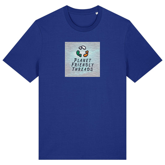 Planet Friendly Logo - Square - Ocean Light | T-Shirt | Adult | Crewneck Short Sleeve | 180gsm Medium Fit | Worker Blue