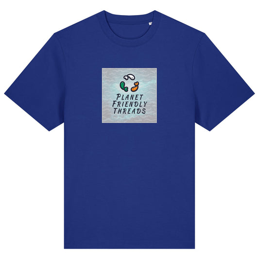 Planet Friendly Logo - Square - Ocean Light | T-Shirt | Adult | Crewneck Short Sleeve | 215gsm Relaxed Fit | Worker Blue