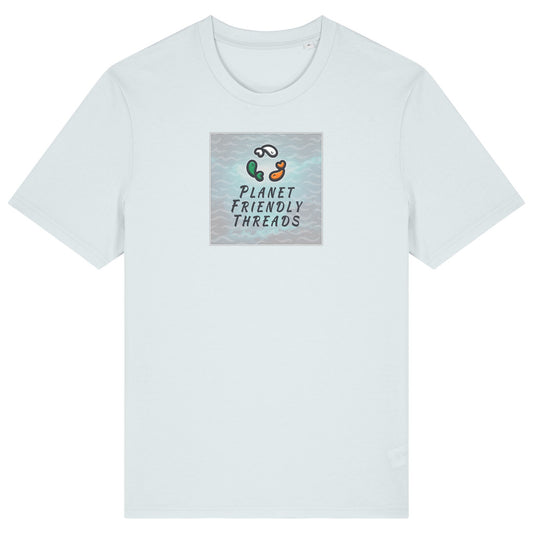 Planet Friendly Logo - Square - Ocean Light | T-Shirt | Adult | Crewneck Short Sleeve | 180gsm Medium Fit | Blue Ice