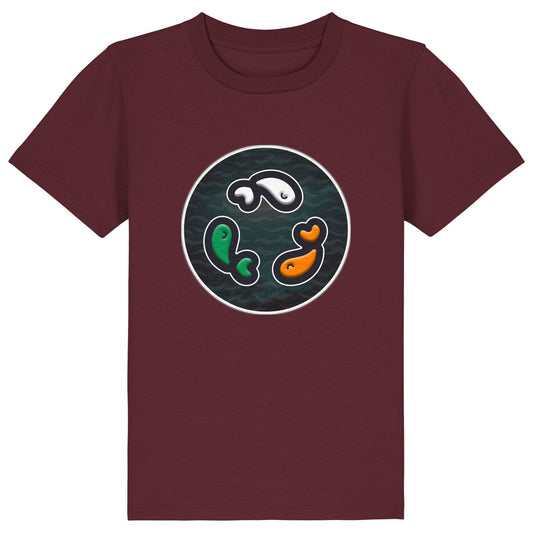 PFT Fish - Circle - Dark | T-Shirt | Kids | Crewneck Short Sleeve | 155gsm Medium Fit | Burgundy