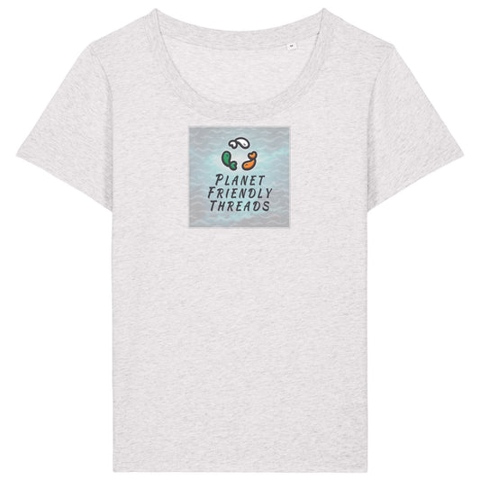 Planet Friendly Logo - Square - Ocean Light | T-Shirt | Adult | Ladies Short Sleeve | 155gsm Fitted | Cool Heather Grey