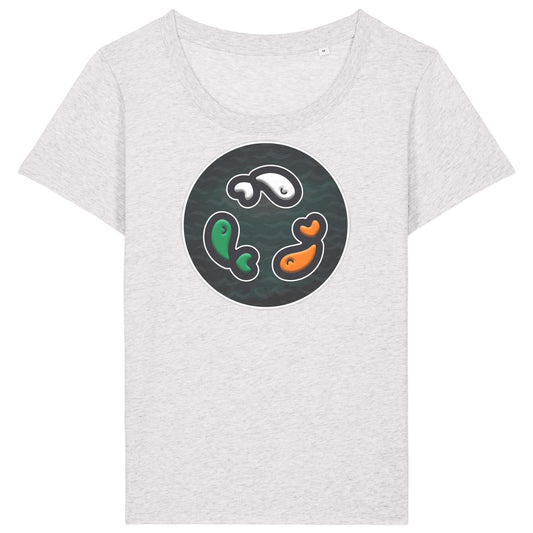 PFT Fish - Circle - Dark | T-Shirt | Adult | Ladies Short Sleeve | 155gsm Fitted | Cool Heather Grey