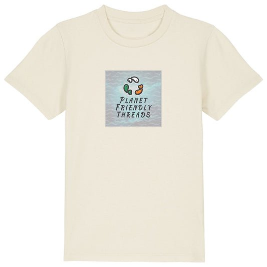 Planet Friendly Logo - Square - Ocean Light | T-Shirt | Kids | Crewneck Short Sleeve | 155gsm Medium Fit | Natural Raw