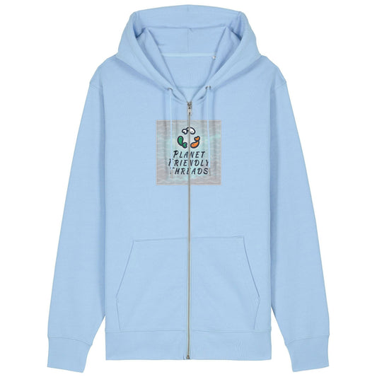Planet Friendly Logo - Square - Ocean Light | Hoodie | Adult | Zip | 350gsm Medium Fit | Blue Soul