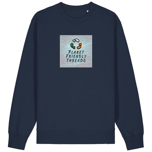Planet Friendly Logo - Square - Ocean Light | Jumper | Adult | Crewneck | 350gsm Medium Fit | French Navy