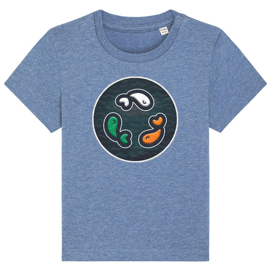 PFT Fish - Circle - Dark | T-Shirt | Baby | Crewneck Short Sleeve | 155gsm Medium Fit | Mid Heather Blue